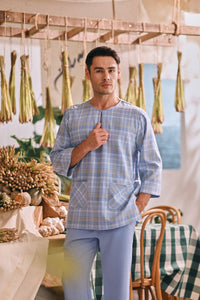 The Courtyard Men 3/4 Sleeve Kurta - Skyline Grid