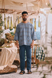 The Courtyard Men 3/4 Sleeve Kurta - Deepsea Grid