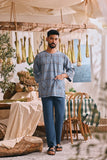 The Courtyard Men 3/4 Sleeve Kurta - Deepsea Grid