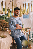The Courtyard Men 3/4 Sleeve Kurta - Deepsea Grid