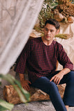 The Courtyard Men 3/4 Sleeve Kurta - Rouge Plaid