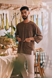 The Courtyard Men 3/4 Sleeve Kurta - Walnut Plaid