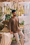 The Courtyard Men 3/4 Sleeve Kurta - Walnut Plaid