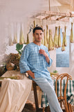 The Courtyard Men 3/4 Sleeve Kurta - Skylark