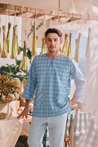 The Courtyard Men 3/4 Sleeve Kurta - Skylark