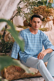 The Courtyard Men 3/4 Sleeve Kurta - Skylark