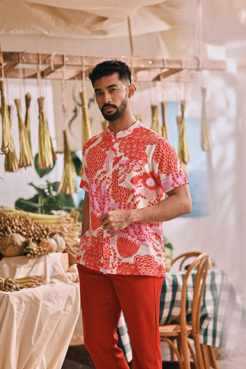 The Courtyard Men Mandarin Shirt - Rosee