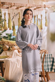 The Courtyard Women Layered Broderie Kurung Top - Stone Grey