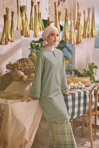 The Courtyard Women Layered Broderie Kurung Top - Pistachio