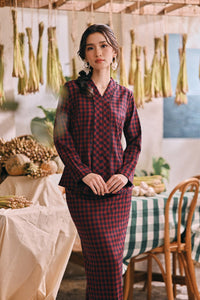 The Courtyard Women Kebaya Top - Rouge Plaid