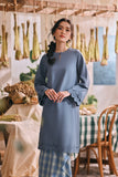 The Courtyard Women Layered Broderie Kurung Top - Coronet Blue