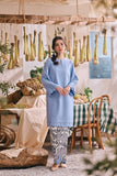 The Courtyard Women Layered Broderie Kurung Top - Ice Blue