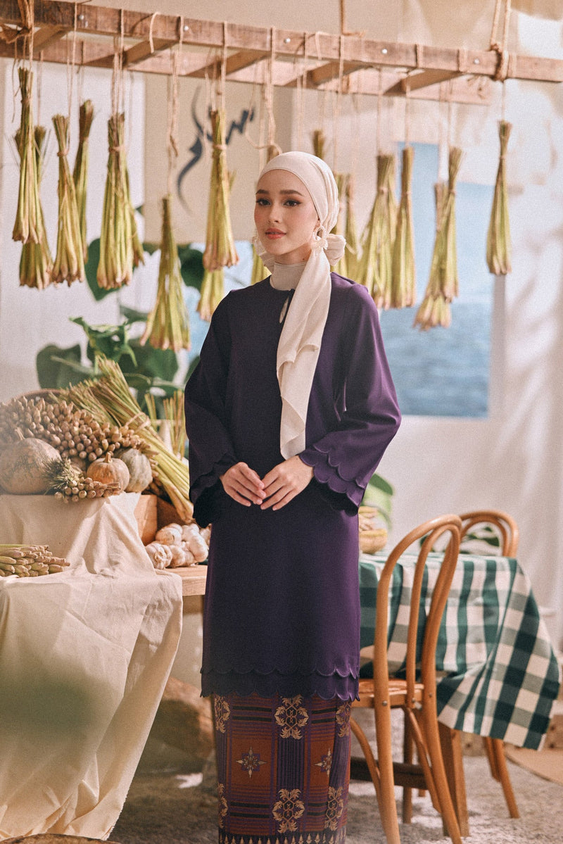 The Courtyard Women Layered Broderie Kurung Top - Royal Purple