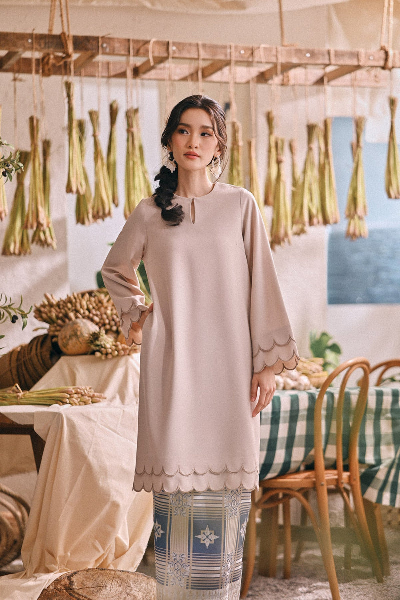 The Courtyard Women Layered Broderie Kurung Top - Nude