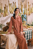 The Courtyard Women Kebaya Top - Russet Check