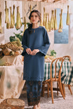 The Courtyard Women Layered Broderie Kurung Top - Deep Blue