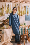 The Courtyard Women Layered Broderie Kurung Top - Deep Blue