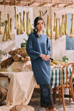 The Courtyard Women Layered Broderie Kurung Top - Deep Blue