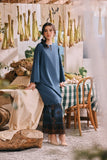The Courtyard Women Layered Broderie Kurung Top - Deep Blue