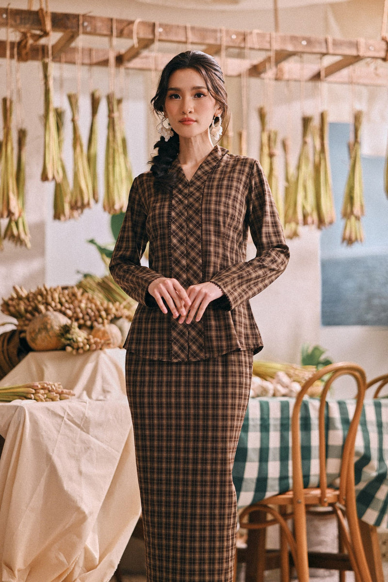 The Courtyard Women Kebaya Top - Truffle Check