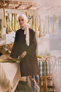 The Courtyard Women Layered Broderie Kurung Top - Dark Burgundy