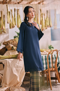 The Courtyard Women Layered Broderie Kurung Top - Navy