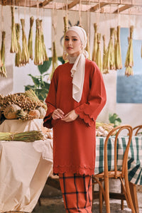 The Courtyard Women Layered Broderie Kurung Top - Spice Red