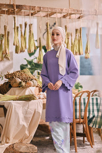 The Courtyard Women Layered Broderie Kurung Top - Dusty Purple