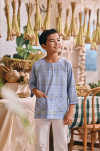 The Courtyard 3/4 Sleeve Kurta - Skyline Grid