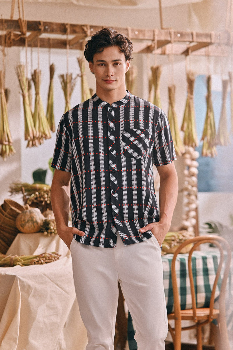 The Courtyard Men Mandarin Shirt - Black Beauty