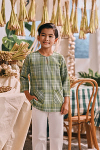 The Courtyard 3/4 Sleeve Kurta - Clover Grid