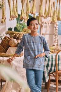 The Courtyard 3/4 Sleeve Kurta - Deepsea Grid