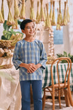 The Courtyard 3/4 Sleeve Kurta - Bluemont Grid