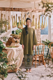 The Courtyard Women Layered Broderie Kurung Top - Green Olive