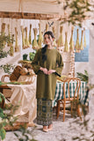 The Courtyard Women Layered Broderie Kurung Top - Green Olive