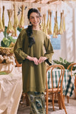 The Courtyard Women Layered Broderie Kurung Top - Green Olive