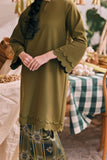 The Courtyard Women Layered Broderie Kurung Top - Green Olive