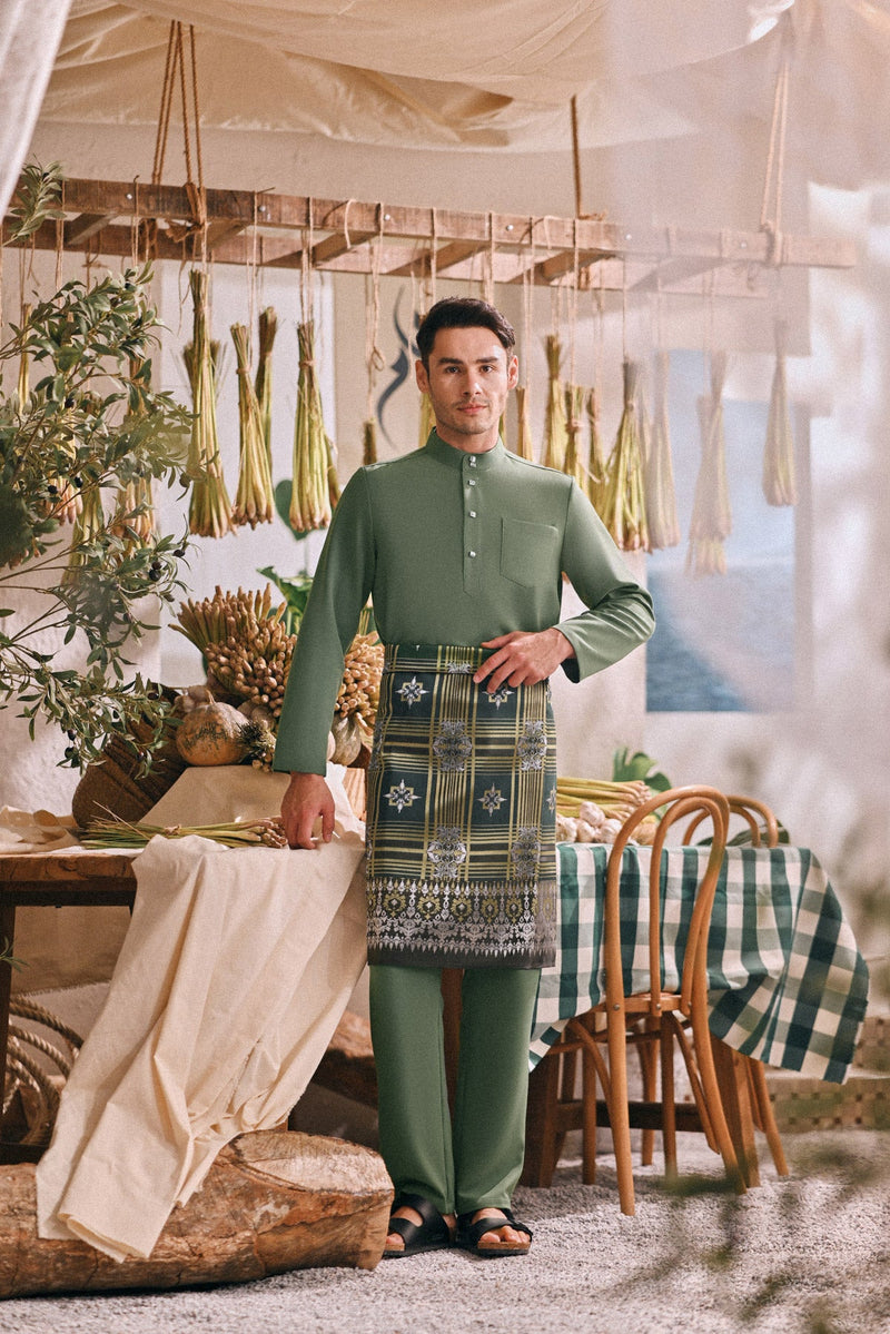 The Courtyard Men Baju Melayu Cekak Musang - Sage Green