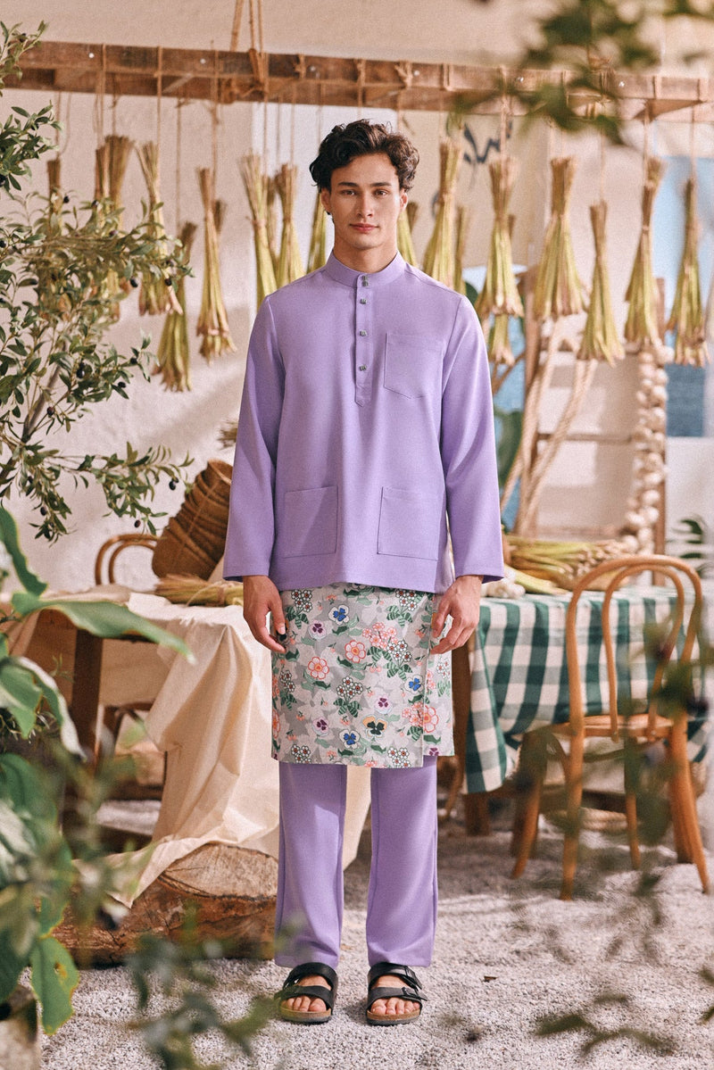 The Courtyard Men Baju Melayu Cekak Musang - Violet Powder