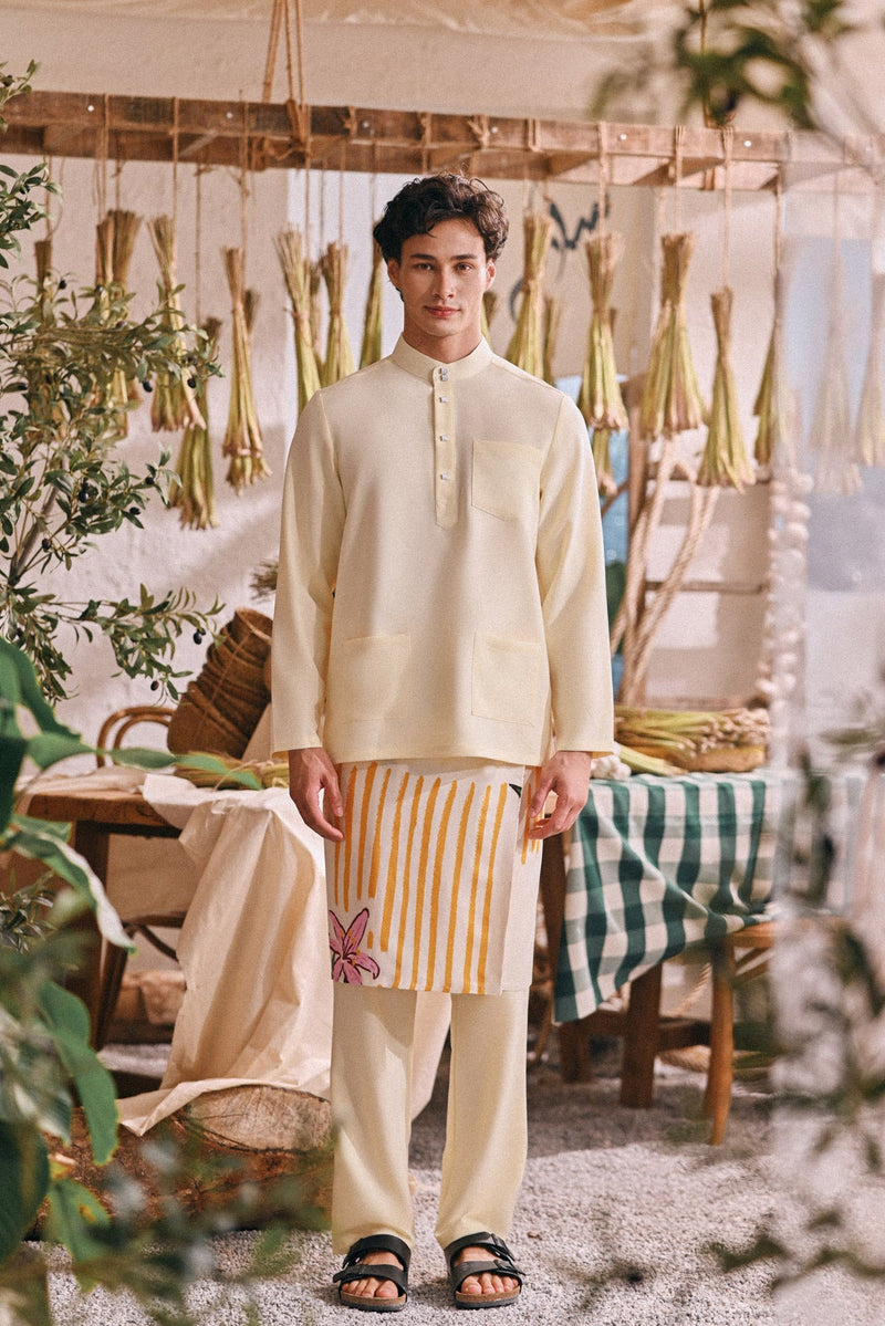 The Courtyard Men Baju Melayu Cekak Musang - Pastel Yellow