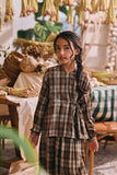 The Courtyard Side Tie Blouse - Sand Plaid