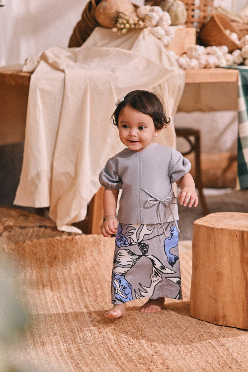 The Courtyard Babies Side Tie Kurung - Stone Grey