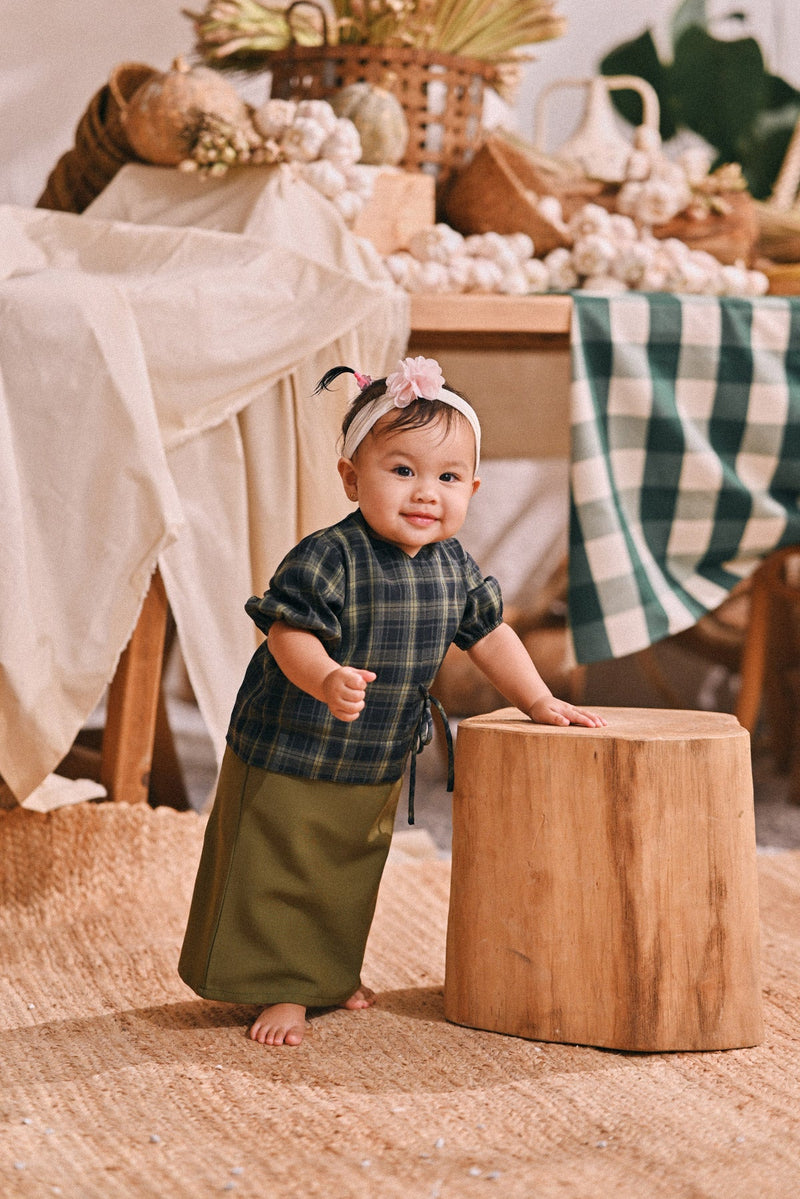 The Courtyard Babies Side Tie Kurung - Green Olive