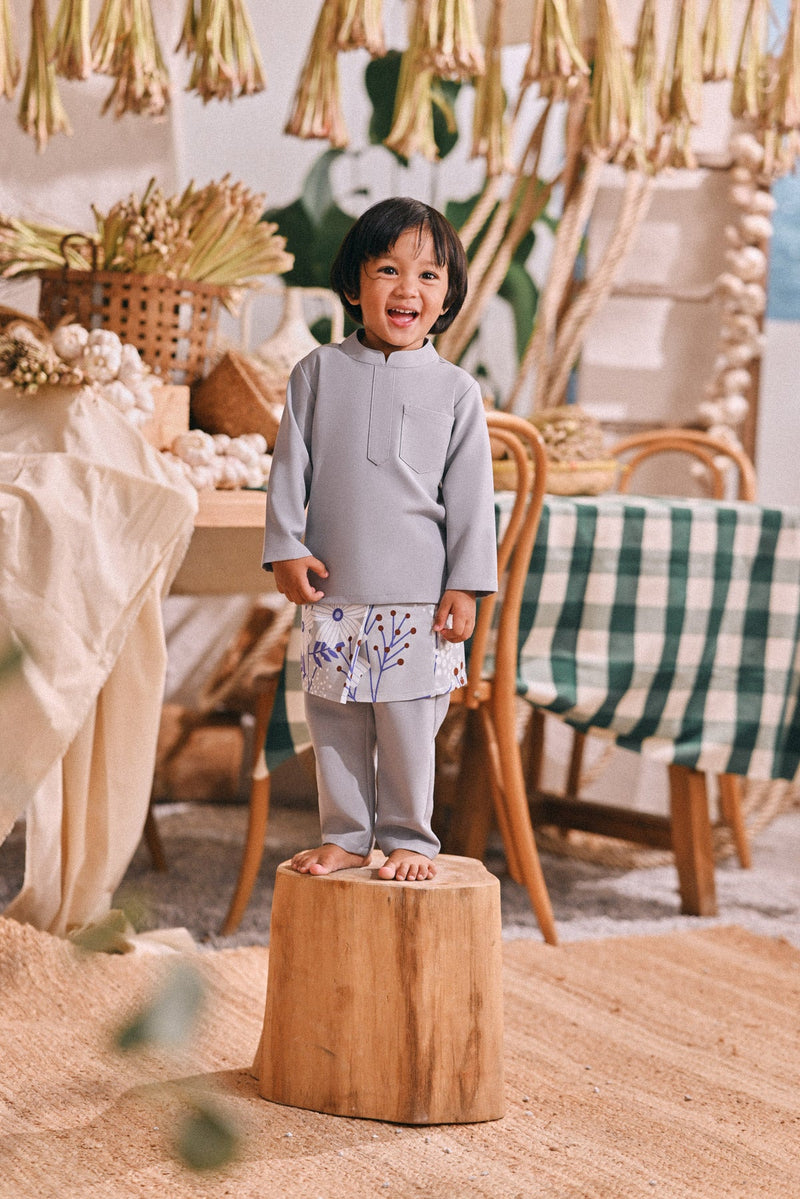 The Courtyard Babies Baju Melayu Cekak Musang - Stone Grey