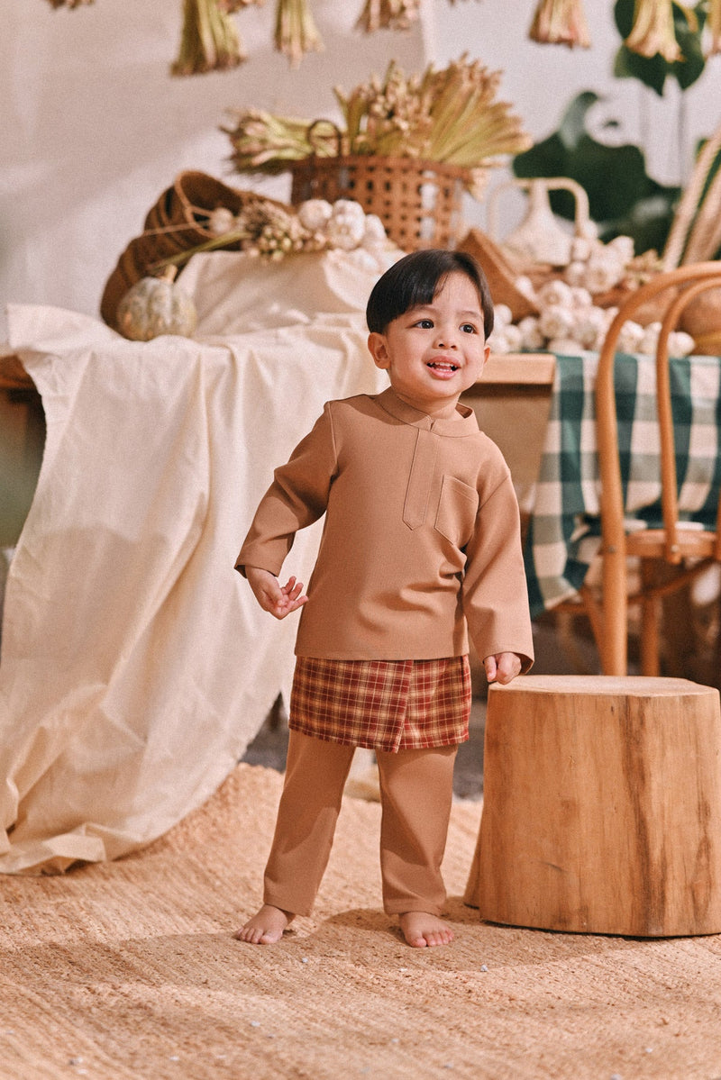 The Courtyard Babies Baju Melayu Cekak Musang - Milky Brown