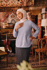 The Akar Kita Women Kedah Blouse Top - Blue Fog