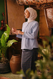 The Akar Kita Women Kedah Blouse Top - Blue Fog