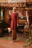 The Akar Kita Women Kurung Riau Top - Maroon Dust