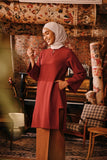 The Akar Kita Women Kurung Riau Top - Maroon Dust