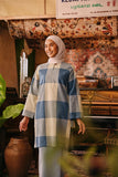 The Akar Kita Women Kurung Riau Top - Blue Square